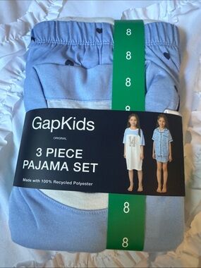 GAP Kids Light Blue 3-Piece Pajama Set with Navy Heart Accents